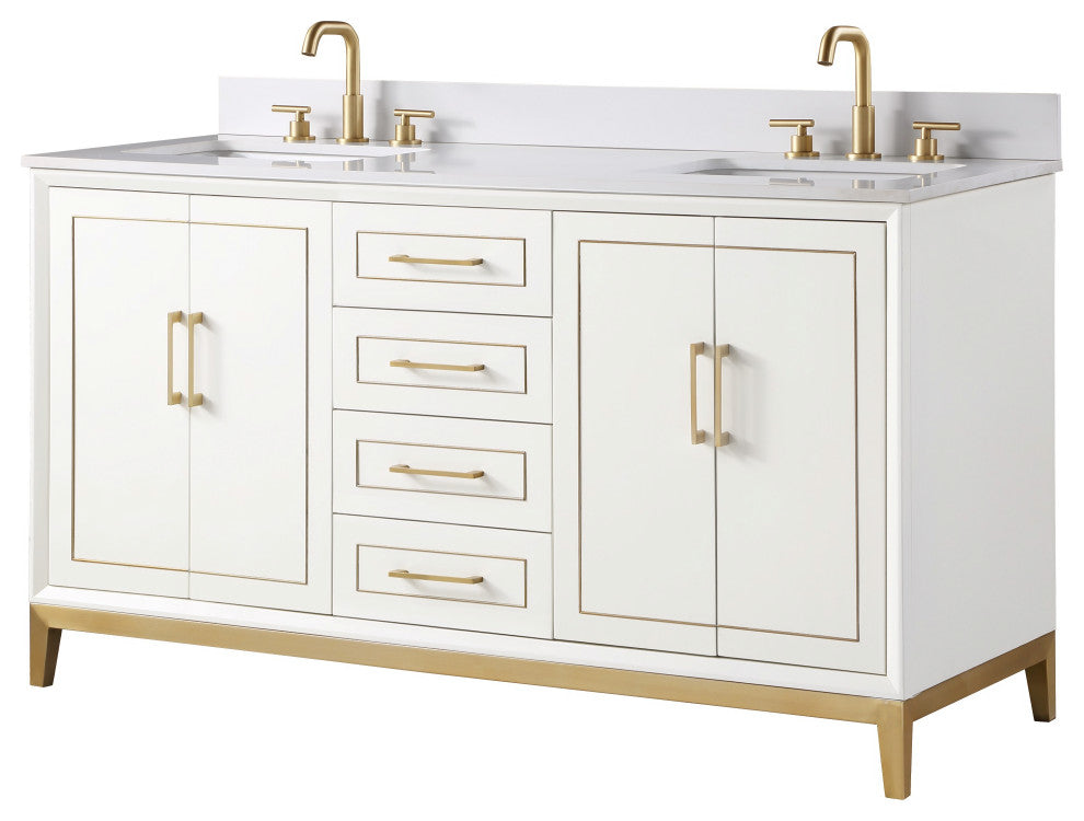 Gracie Bathroom Vanity, Satin White With White Quartz, 60"
