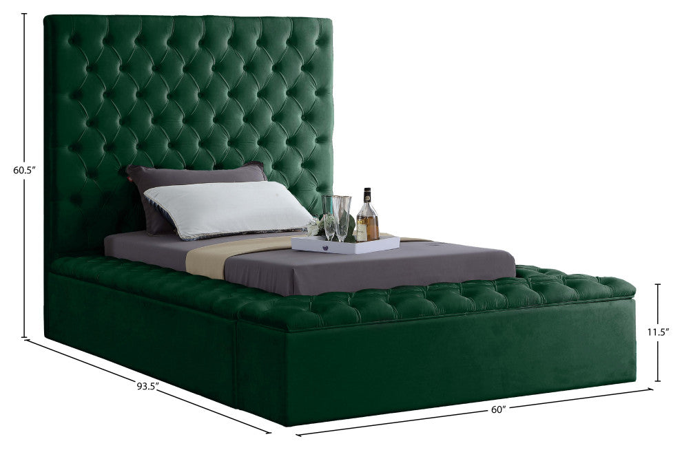 Bliss Velvet Upholstered  Bed, Green, Twin