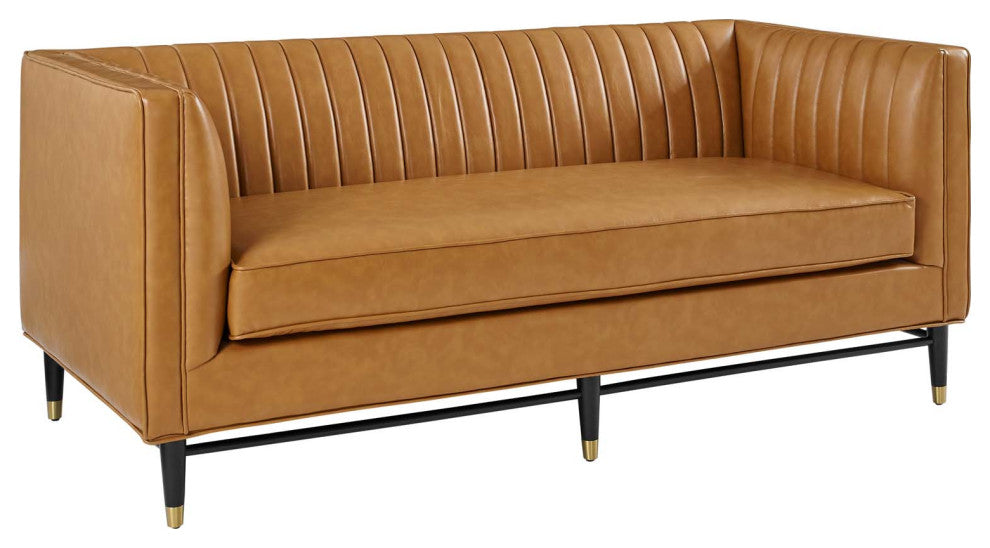 Devote Channel Tufted Vegan Leather Loveseat EEI-4719-TAN