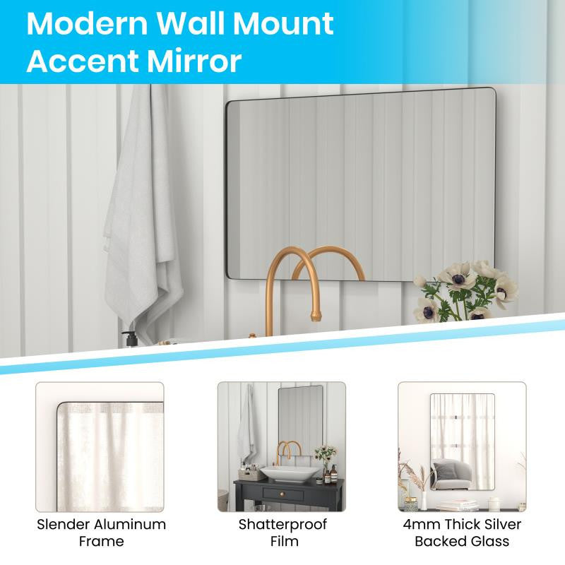 Susan Wall Mirror Hangs Horizontally or Vertically, Black, 24" X 36"