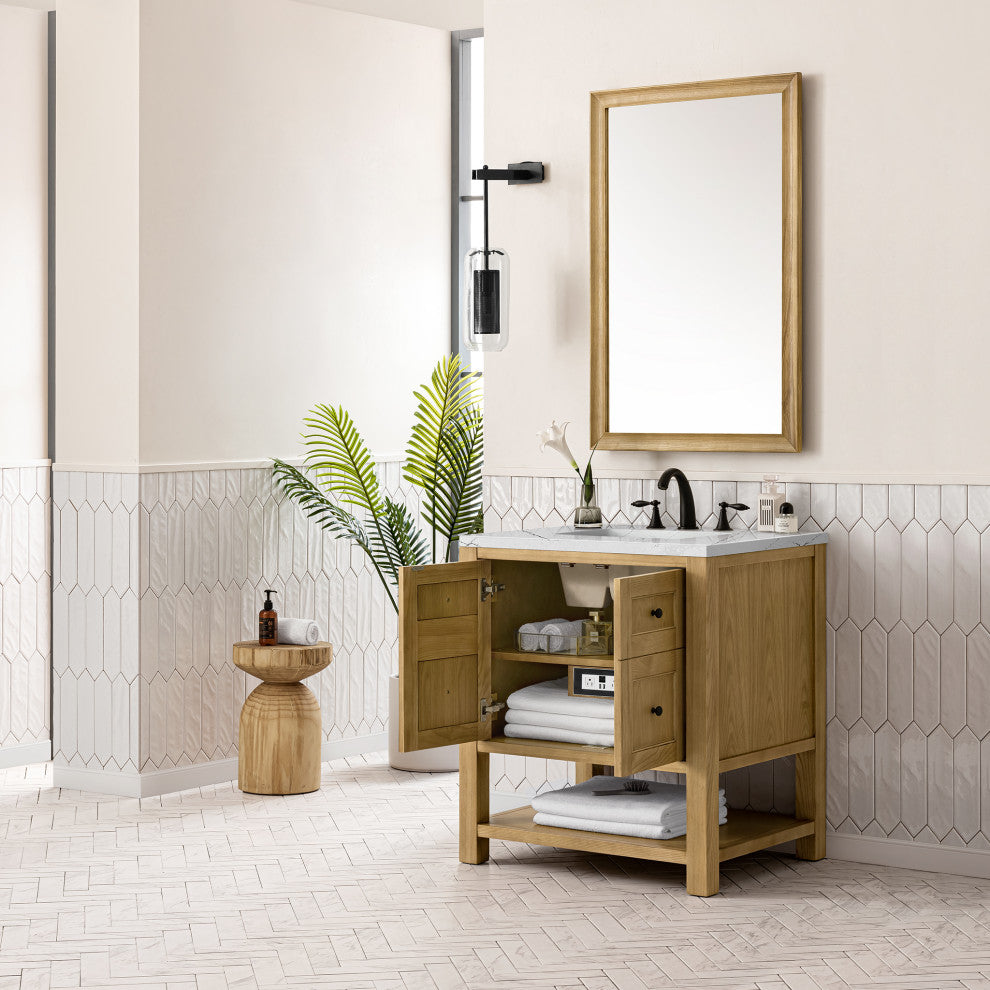 James Martin Breckenridge Bath Vanity, Light Natural Oak, 30", Ethereal Noctis, Three-Hole