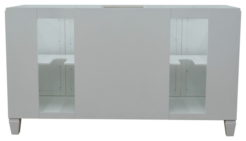61" Double Sink Vanity, White Finish With Engineered Stone Top And Round Sink