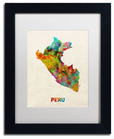 'Peru Watercolor Map' Matted Framed Canvas Art by Michael Tompsett