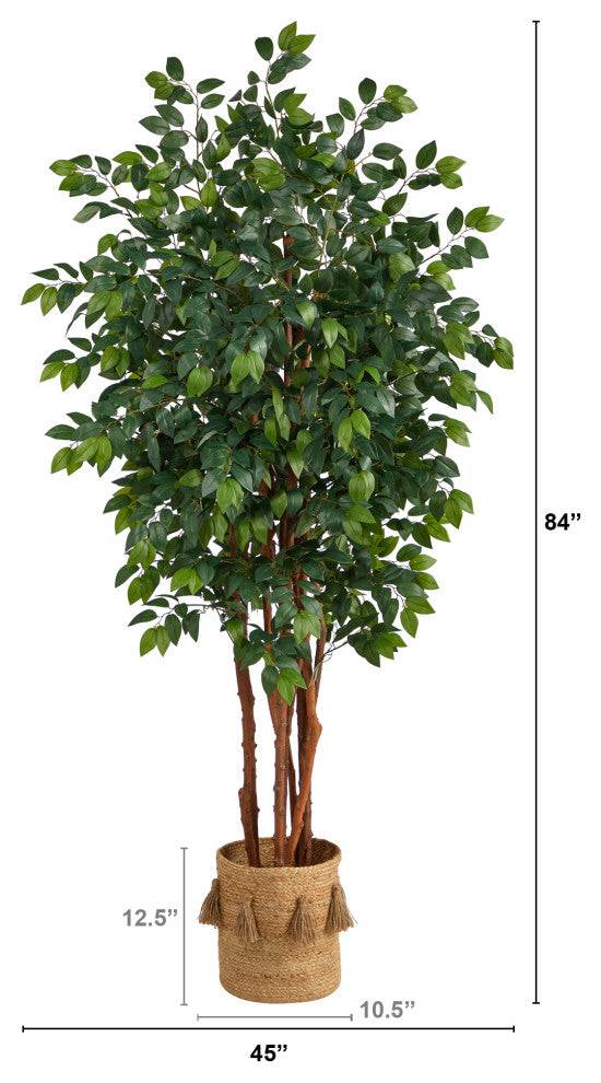 T2989 7 Sakaki Artificial Tree in Handmade Natural Jute Planter With Tassels