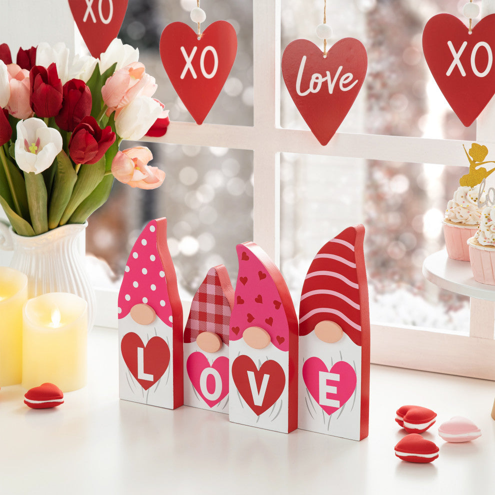 11"L Valentine's  Love Wooden Gnome Table Decor