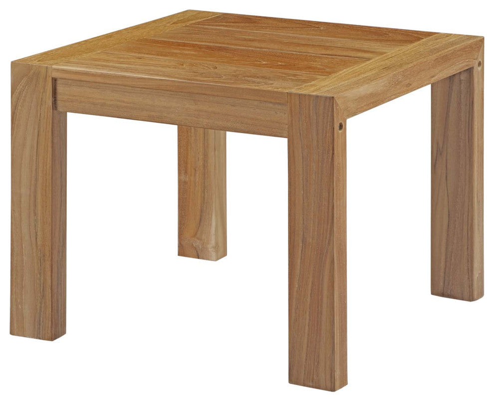 Lounge Coffee Side Table, Square, Brown Natural, Wood, Modern, Outdoor Patio