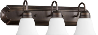 Quorum 5094-3-86 Three Light Vanity, Oiled Bronze With Satin Opal Finish