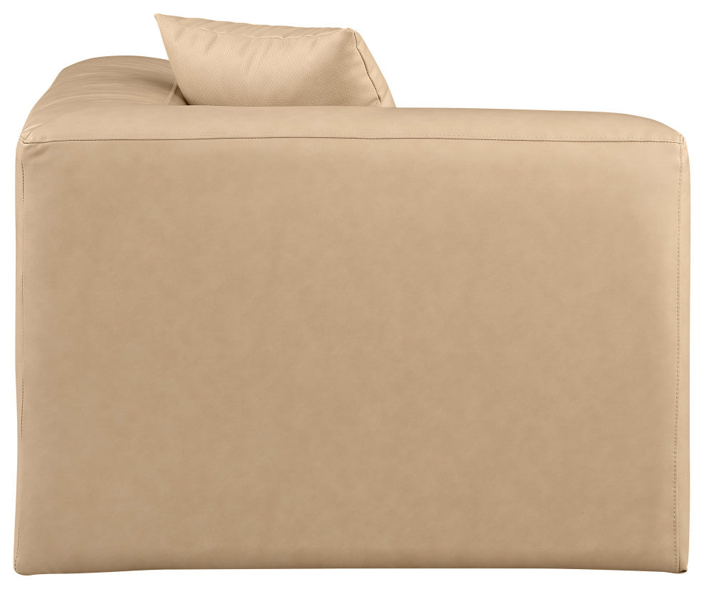 Cube Upholstered Modular Component, Tan, Vegan Leather, Corner Chair