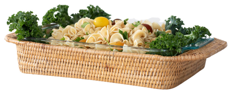 Artifacts Rattan™ Rectangular Baker Basket with Pyrex, Honey Brown, 13"x9"