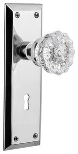 New York Plate Privacy Crystal Glass Knob, Bright Chrome