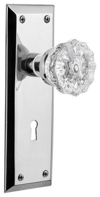 New York Plate Privacy Crystal Glass Knob, Bright Chrome