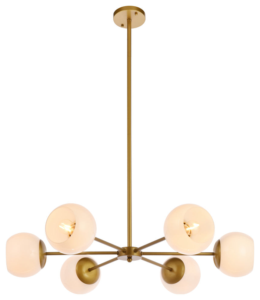 Brooke 30" Pendant, Brass With White Shade