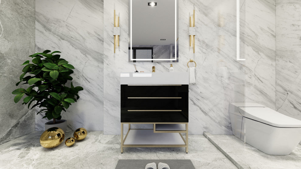 Madison 30" Freestanding Vanity with Reinforced Acrylic Sink, High Gloss Black