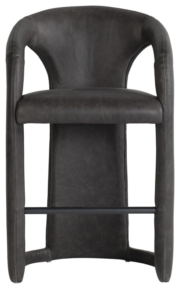 Kosas Home Archie 26" Distressed Leather Counter Stool, Charcoal