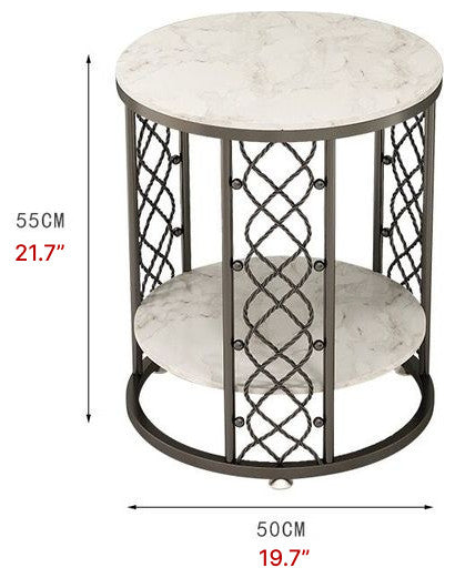 Marble Wrought Round Small Coffee Table, Black-White, Dia15.7", 2 Layers