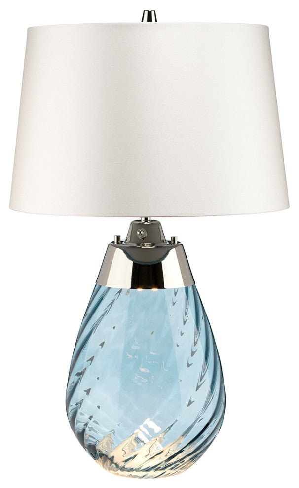 Small Lena Table Lamp in Blue with Off White Satin Shade