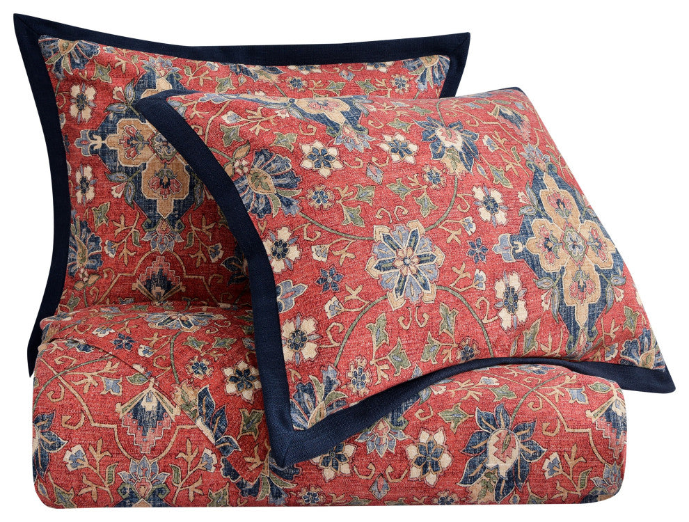 Melinda Washed Linen Vintage Floral Medallion Comforter Set, 3 PC, Super King