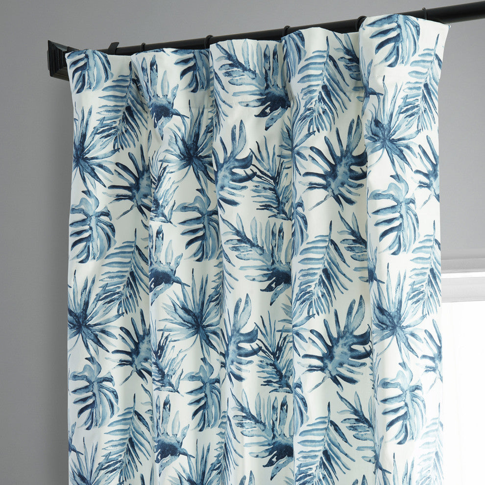 Artemis Printed Cotton Curtain Single Panel, Artemis Blue, 50wx96l