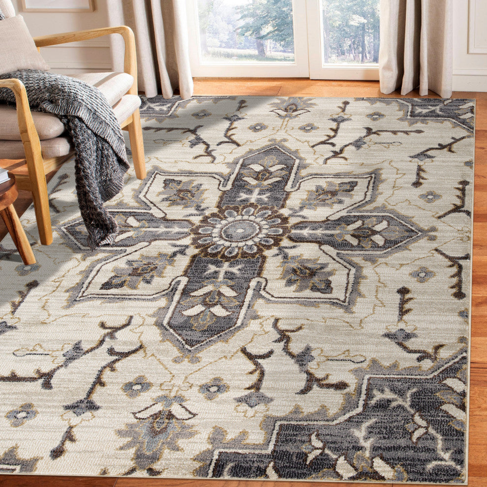 Jordan Eva Area Rug, Ivory, 9'2" x 12'2", Medallion