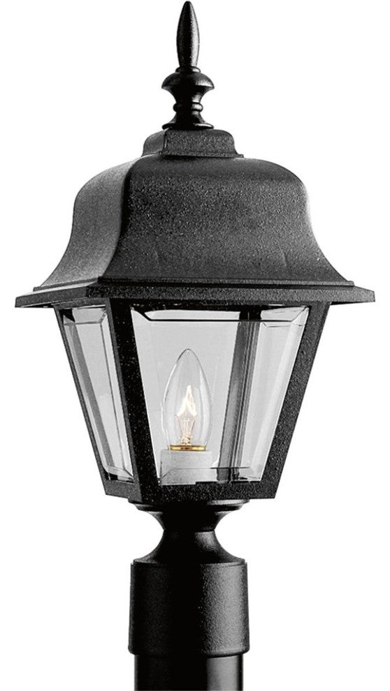 Non-Metallic Incandescent 1-Light Outdoor Post Lantern, Black and Clear beveled