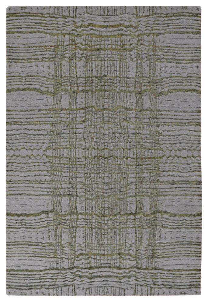 Goose Gray Modern Fine Jacquard Hand Loomed Wool and Art Silk Rug 6'x8'9"