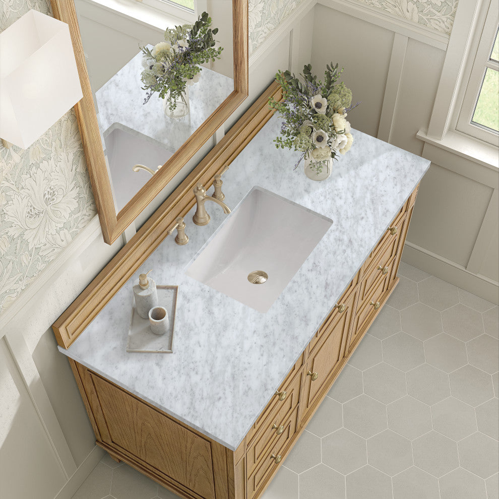 Lorelai 48" Single Vanity, Light Natural Oak, 3 CM Carrara White Marble Top