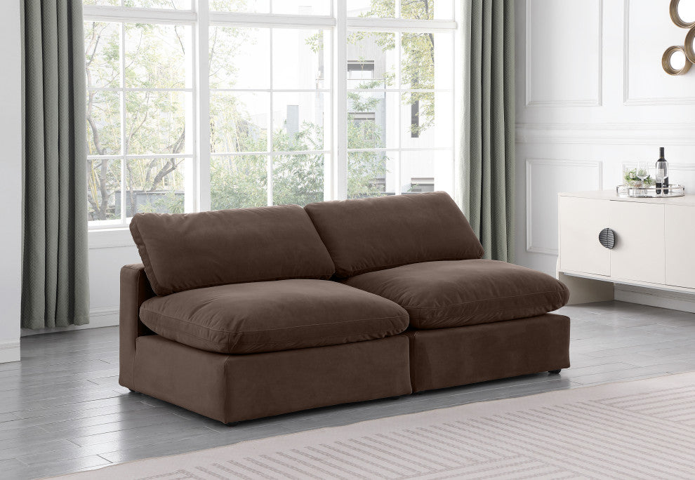 Comfy Upholstered Modular Sofa, Brown, 2-Piece: 2 Armless Chair, Velvet