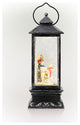 11"H Indoor Lantern Snowman Snow Globe Holiday Decoration with LED Light, Silver