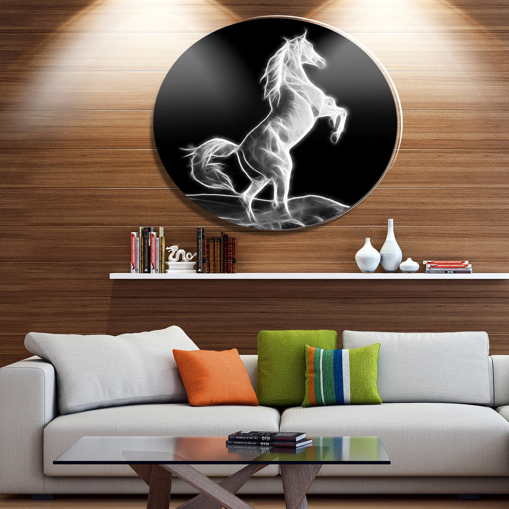 White Horse Sculpture, Animal Disc Metal Wall Art, 23"