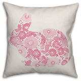 Pink Floral Bunny Silhouette 18x18 Throw Pillow