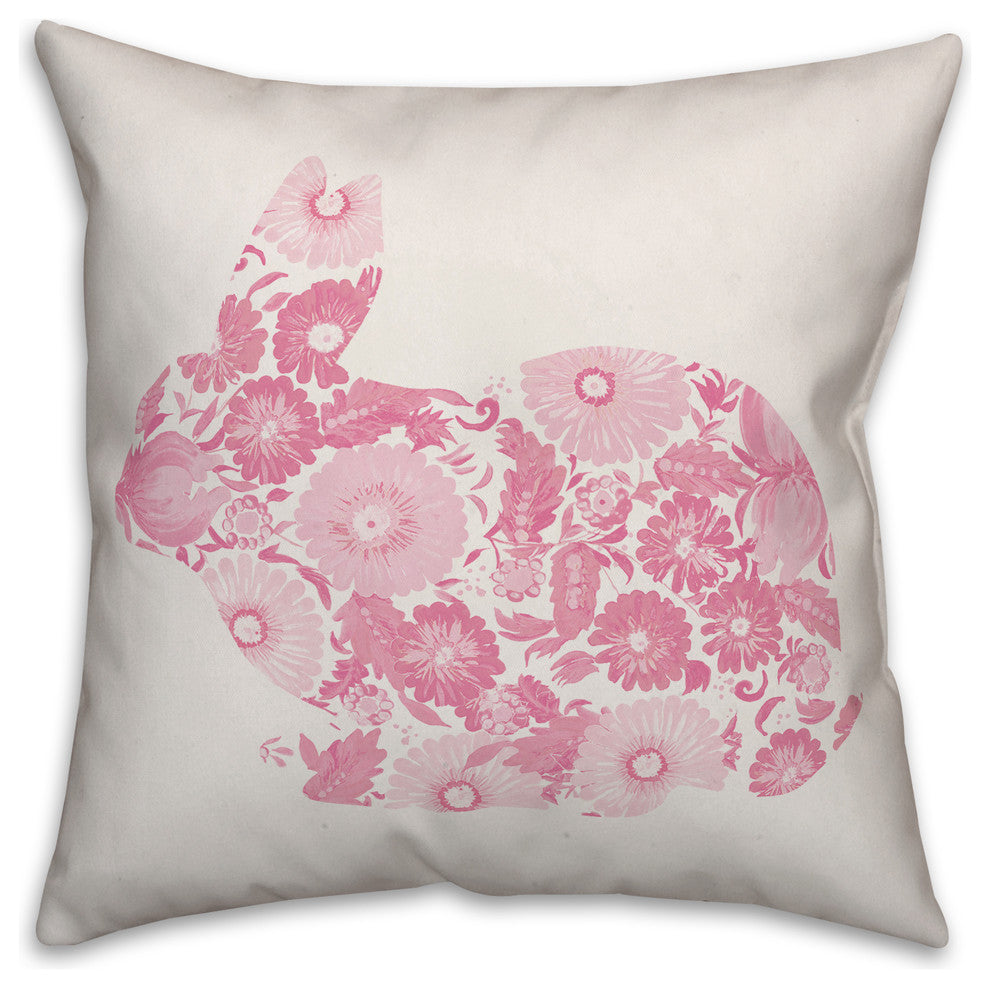 Pink Floral Bunny Silhouette 18x18 Throw Pillow