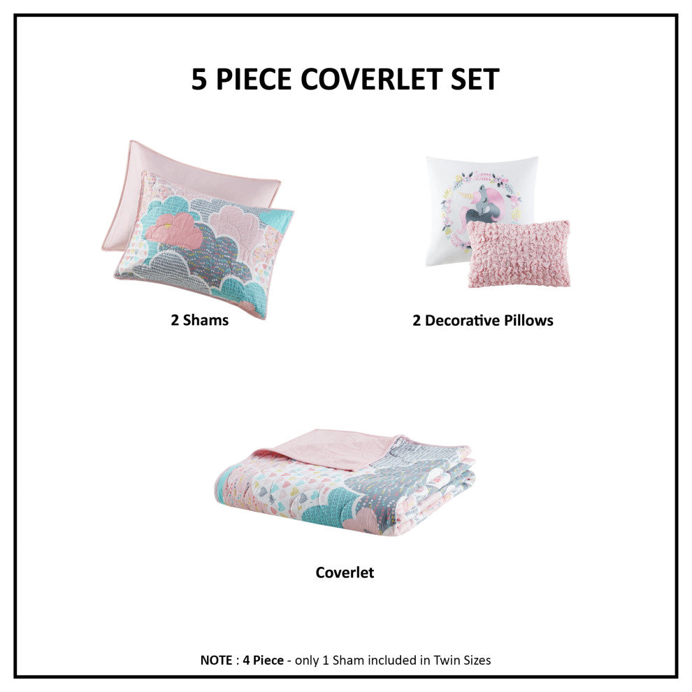 Kids Cotton Comforter/Duvet Cover/Coverlet Set, Pink, Full/Queen, Coverlet