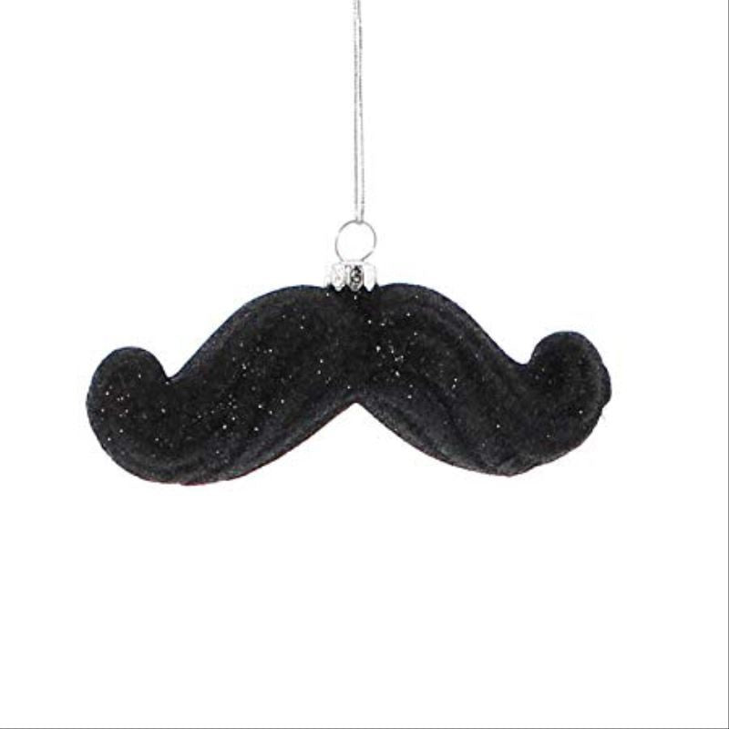Luxe Retro Black Glass Mustache Ornament Set, Masculine Glitter Vintage Style