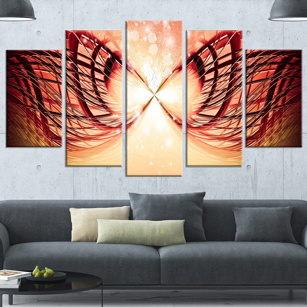 Bright Light on Red Fractal Design, Contemporary Canvas Print, 60"x32", 5 Panels