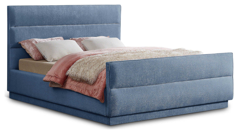 Paxton Chenille Fabric Upholstered Bed, Blue, Full