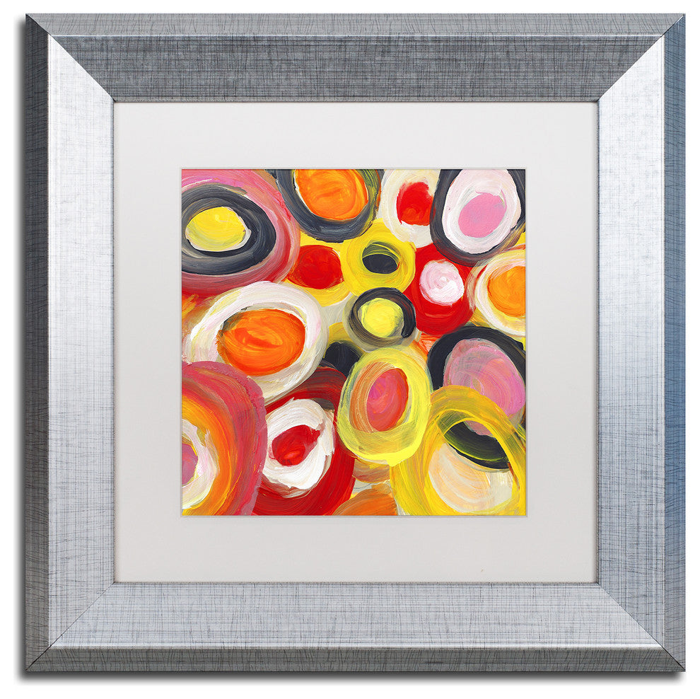 Colorful Abstract Circles Square 1' Framed Art, Silver Frame, White Matte, 11x11