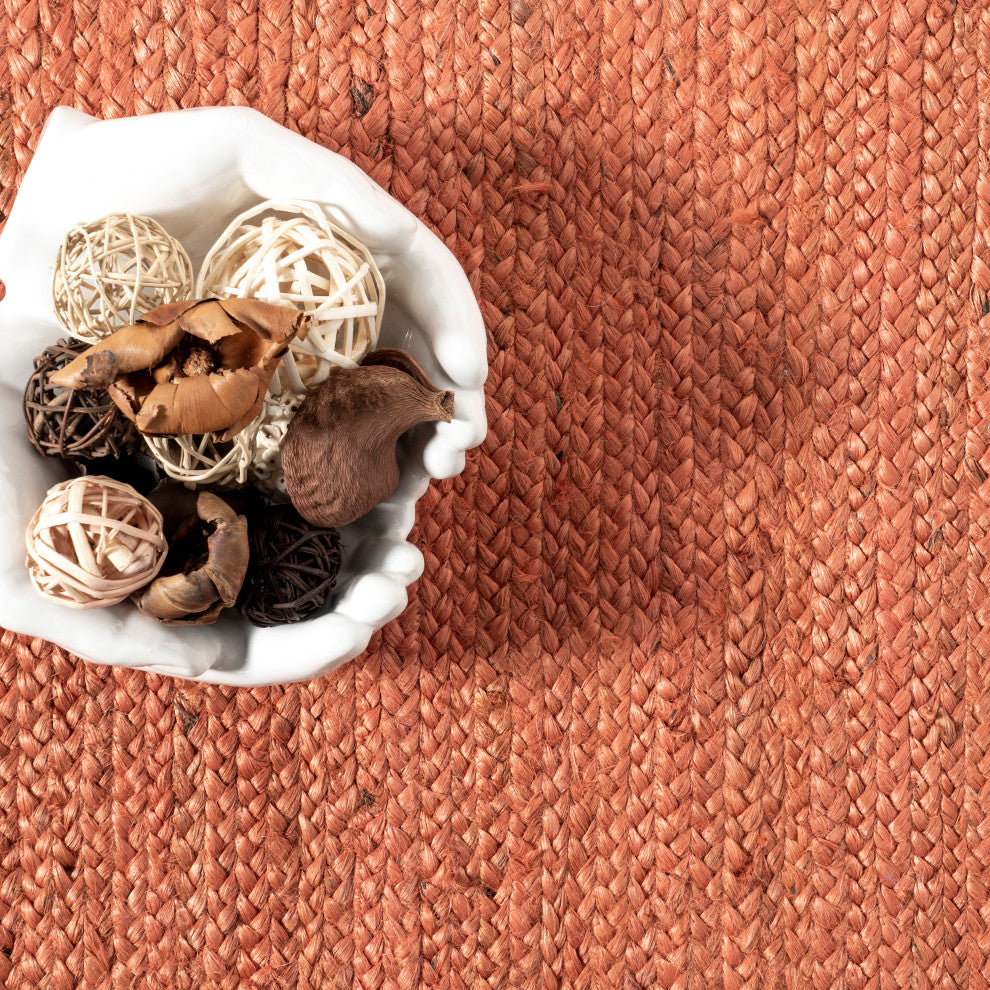 Nuloom Rigo Hand Woven Farmhouse Jute Rug, Rust 6' x 9'