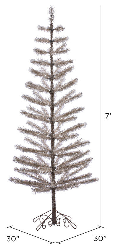 Vickerman S151070 7' Champagne Feather Artificial Christmas Tree, Unlit