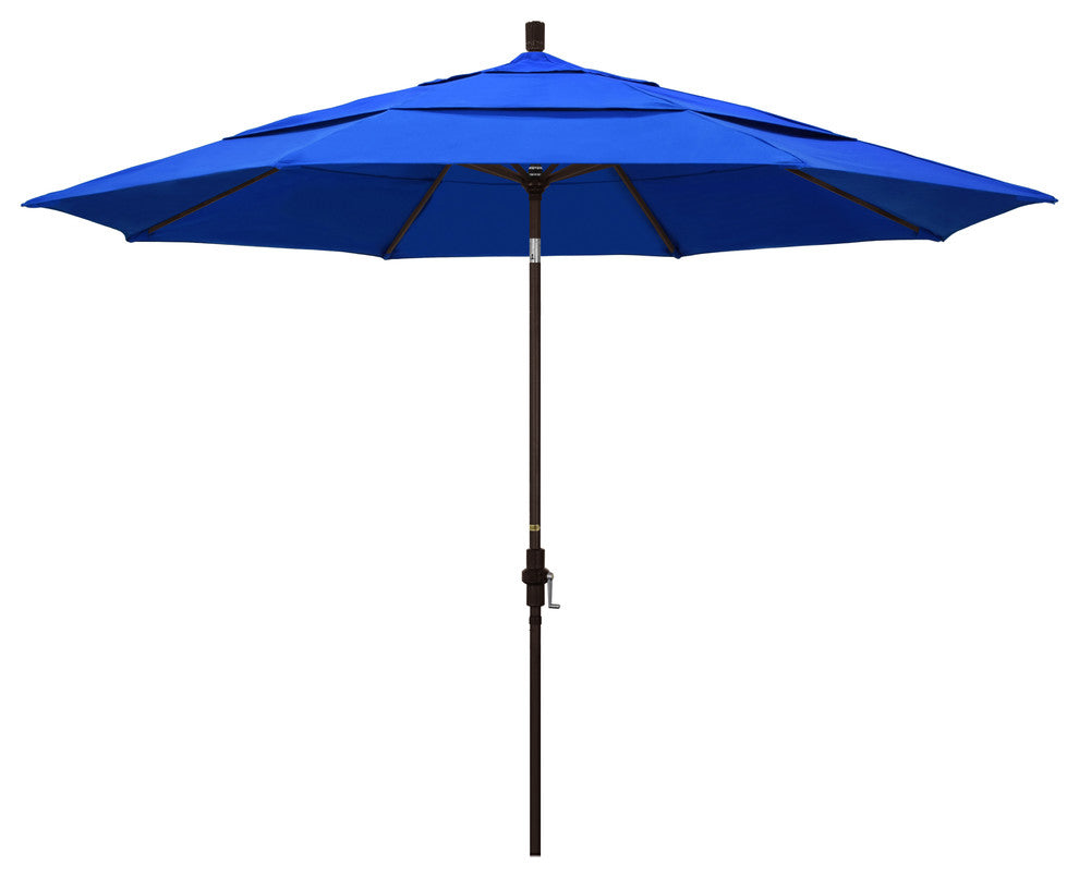 11' Bronze Collar Tilt Crank Aluminum Umbrella, Sunbrella, Pacific Blue