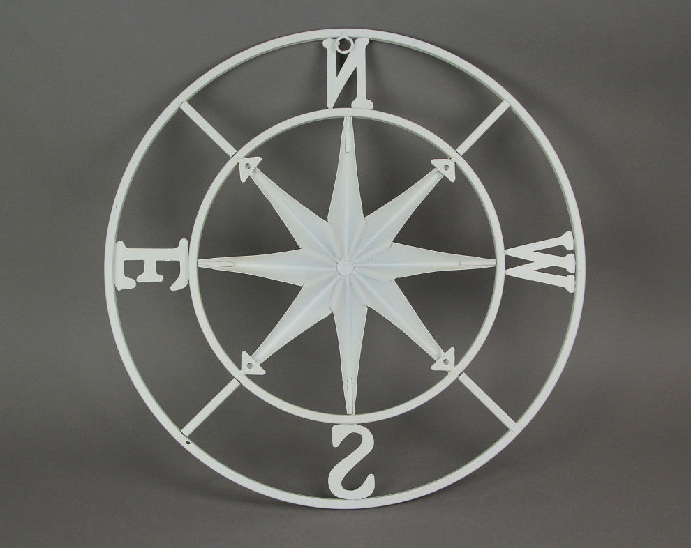 Distressed Metal Compass Rose Indoor/Outdoor Wall Hanging - White
