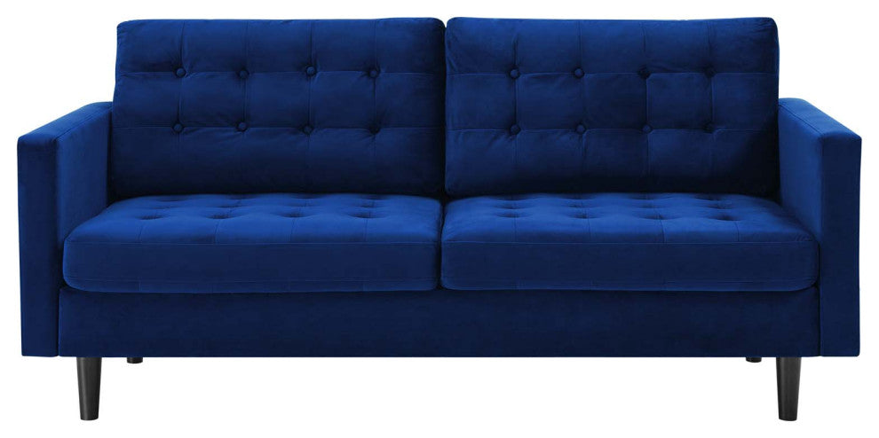 Tufted Sofa, Velvet, Blue Navy, Modern, Living Lounge Hotel Lobby Hospitality