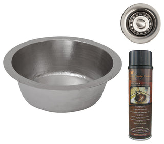 14" Round Hammered Copper Bar Sink, Nickel, 2" Drain Opening