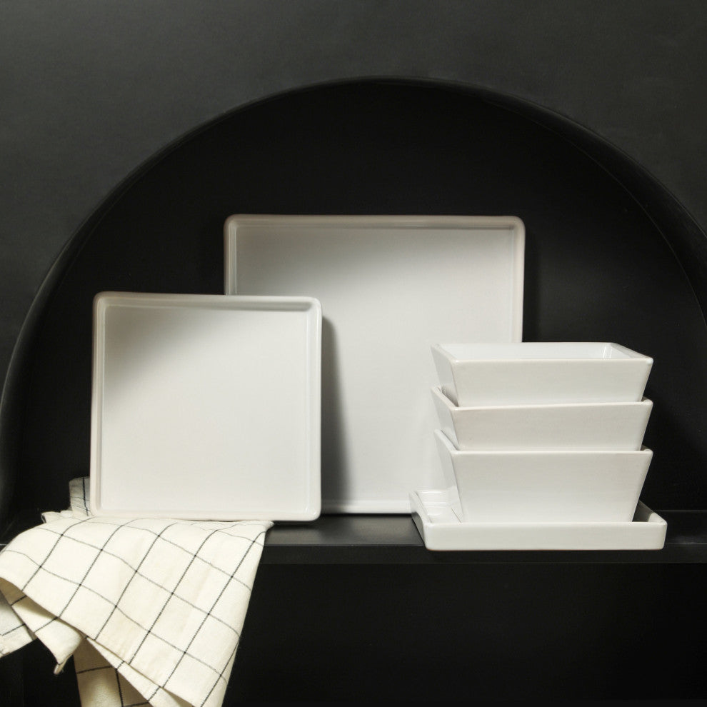 Stone Lain Grace Stoneware 24 Piece Dinnerware Set, White