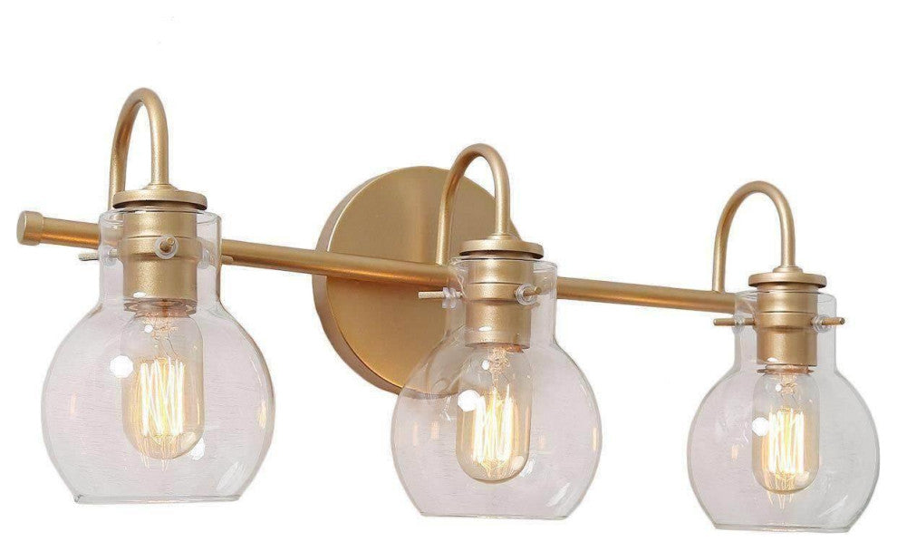 LNC 3-Light Matte Gold and Clear Glass Shade LED Modern Bathroom Vanity Light
