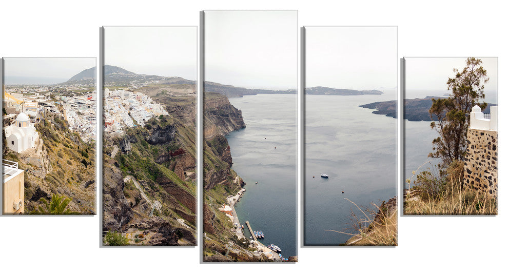 Beautiful View of Santorini Island, Landscape Canvas Print, 60"x32", 5 Panels