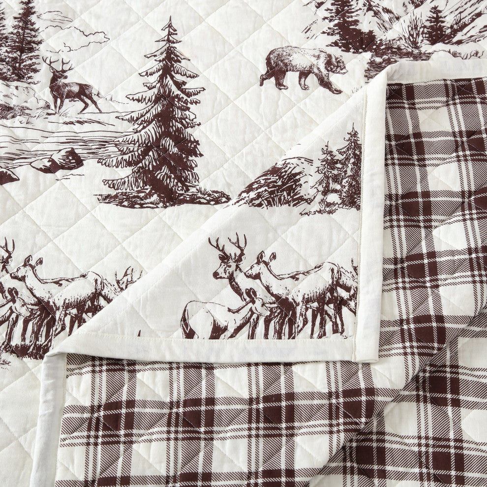 White Pine Reversible Quilt Set, Full/Queen, White, 3PC