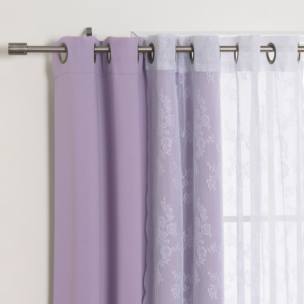 Rose Sheers and Blackout Curtains, Lavender, 52"x96"