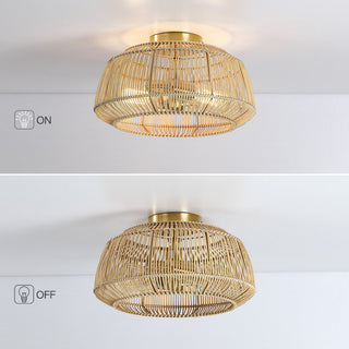 Bohemian Rattan Semi-Flush Mount Ceiling Light, 14'' W-2 Lights