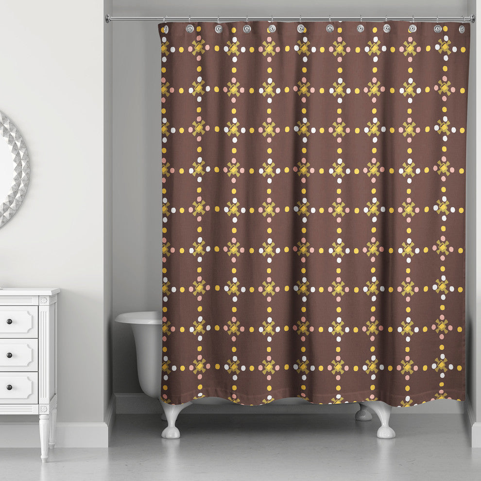 Whimsical Folk Pattern in Brown Shower Curtain
