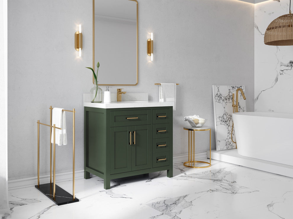 Cambridge 36 Center Sink Bath Vanity in Pewter Green 1.5" Calacatta Laza